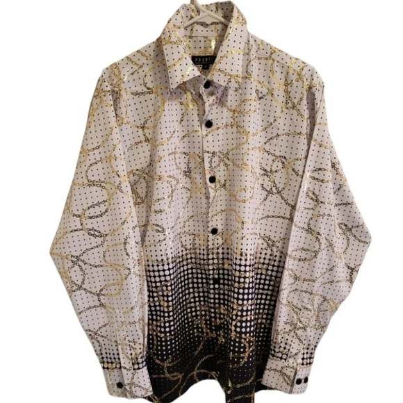 Men's Metallic Multi-Pattern Button Up Shirt by Pronti - Picture 2 of 6